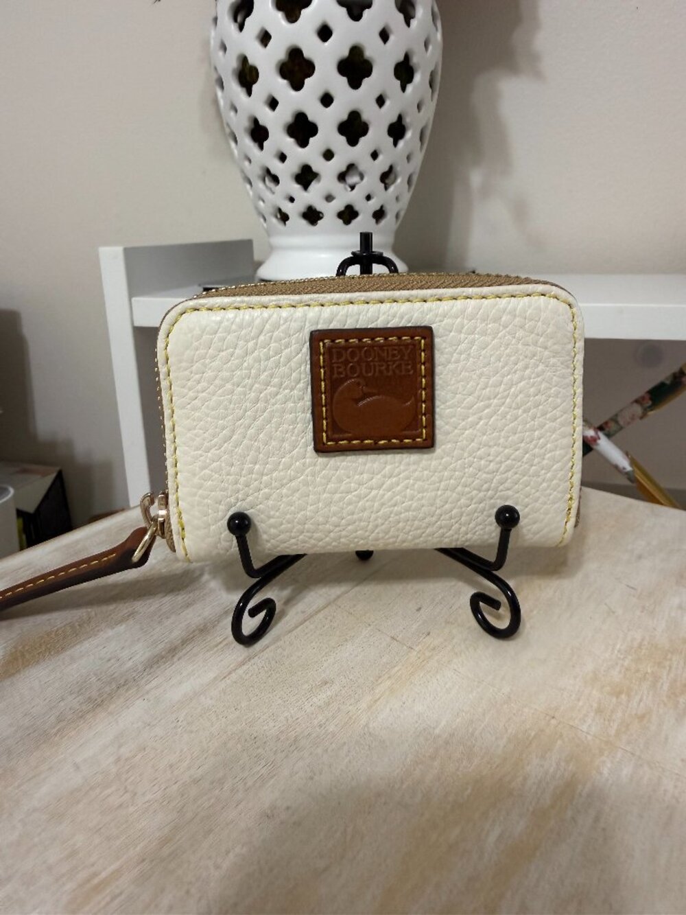 Dooney & Bourke Tan and Cream Zip Card Case Wallet